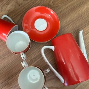 Red/Burnt Orange Porcelain Tea Set